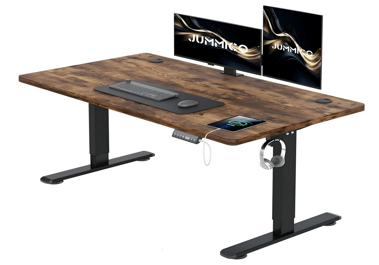 JUMMICO Höhenverstellbarer Schreibtisch 160 x 80 cm mit Kabelwanne, Höhenverstellbar Elektrisch Stehpult mit USB-Buchse, Computertisch, Ergonomischer...